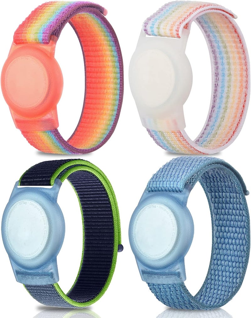 FNCOLL 2 Pack Kids Wristband for AirTag, Nylon Watch Band GPS Tracker Holder Protective Case Compatible with Apple Air Tag, Adjustable Anti-lost Bracelet for Toddler Baby Children Elders - Image 1